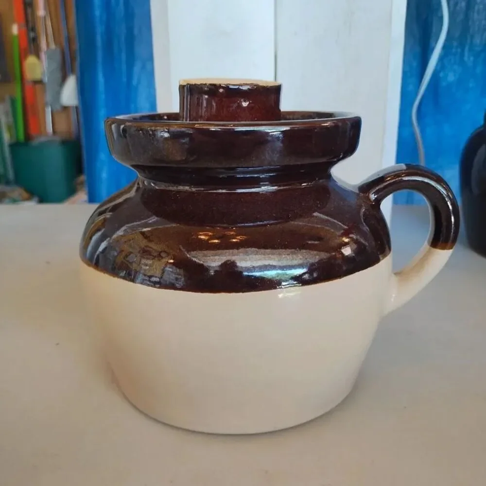 Vintage Stoneware Pottery Bean Pot with Lid